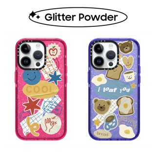 เคสโทรศัพท์ซิลิโคน TPU ลายการ์ตูนหมี ขนมปัง หัวใจ กลิตเตอร์วิบวับ สําหรับ iPhone 11 12 13 14 Pro Max