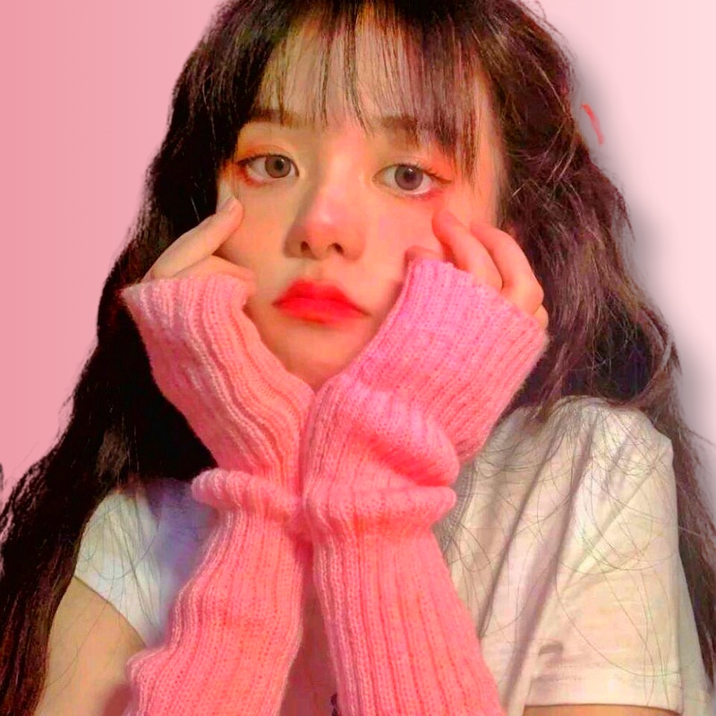 (4 สี) Y2K ถุงมือถัก ยาว 30 ซม. สีชมพู แฟชั่นสําหรับผู้หญิง