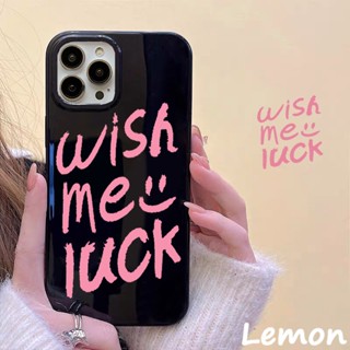 Lemon - เคสโทรศัพท์มือถือแบบนิ่ม หนา กันกระแทก ลายตัวอักษรภาษาอังกฤษ สีดําวาว สร้างสรรค์ สําหรับ Iphone 13 14pro 14promax 13pro 13promax 11 12 12pro 12promax XR XSMAX 7P 8P MINI