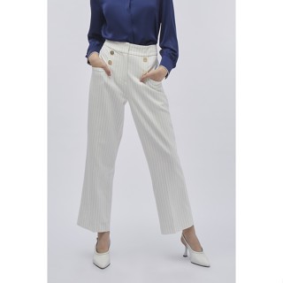 ESPADA กางเกงทรงตรงลายทาง ผู้หญิง สีขาว | High-waist Pinstripe Straight Leg Trousers | 4599