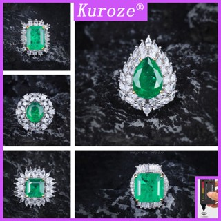 Kuroze แหวนมรกต ประดับเพชรคริสตัล สีเขียวมรกต หรูหรา