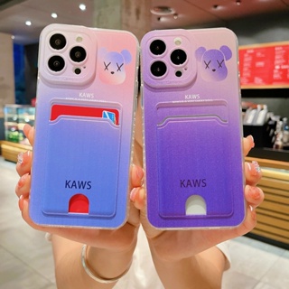 for Samsung S22 Plus S21 Ultra S20 FE A20 A30 A21S A50 A50S A30S S10 5G Note 8 9 10 20 Ultra J730 J5 J7 Prime J4+ J6+ A04E M23 M53 Phone Case KAWS bear Gradient Color Card Holder Soft Clear Cover