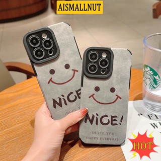 เคสโทรศัพท์มือถือหนังแกะ กันฝุ่น กันกระแทก ลายหน้ายิ้ม สําหรับ IPhone 14 13 11 12 Pro Max 7 8 Plus X XR XSMAX