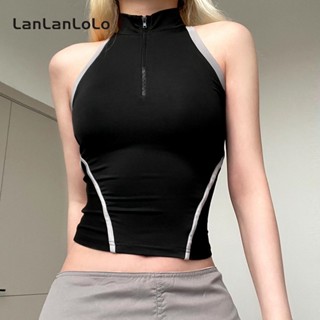 Lanlanlolo เสื้อกล้าม คอกลม แขนกุด สีพื้น เซ็กซี่ แฟชั่นสําหรับผู้หญิง 2023