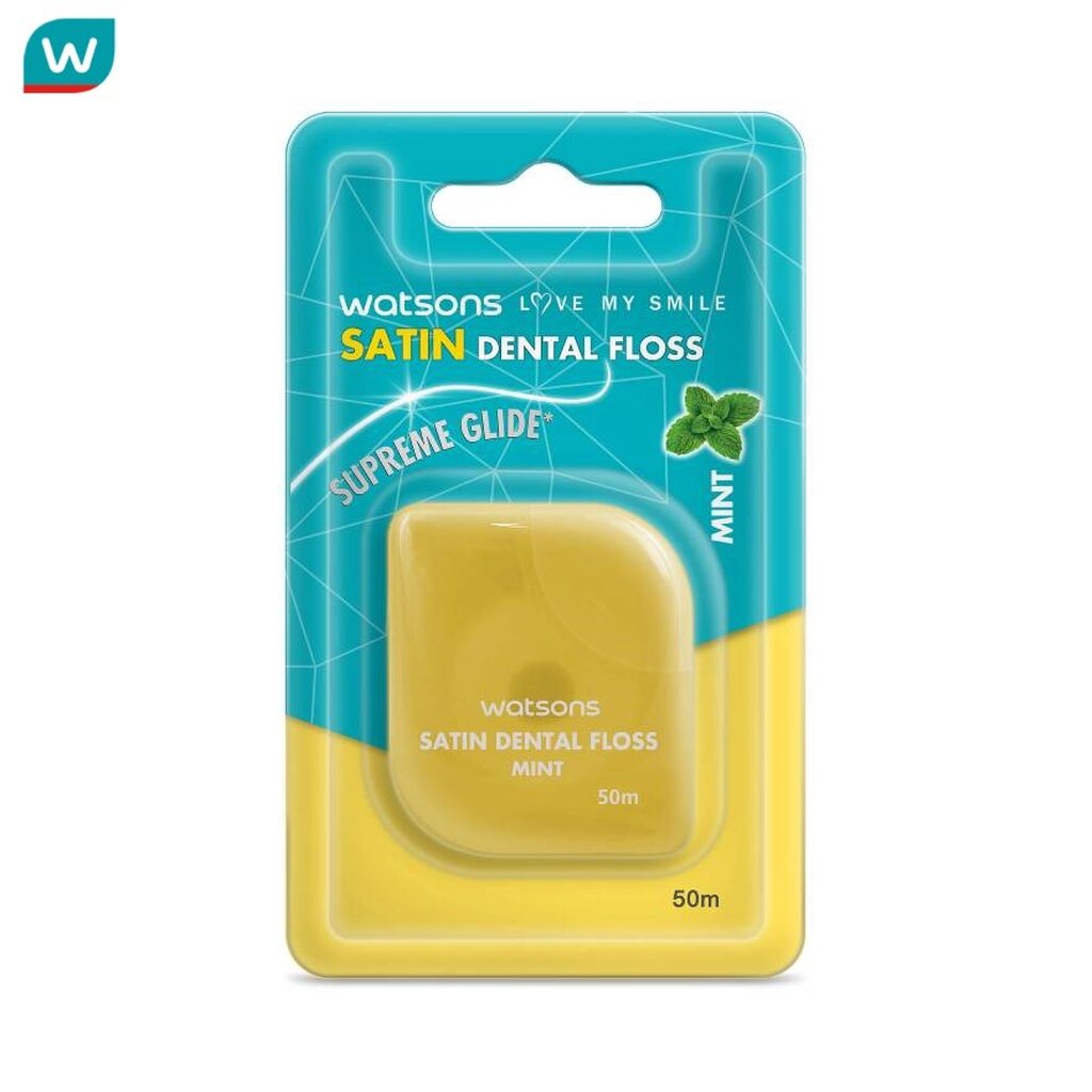 Watsons วัตสันไหมขัดฟันซาติน มิ้นต์ 1ม้วน / ยาว 50เมตร.