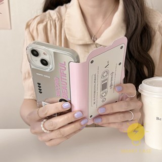 For เคสไอโฟน 14 Pro Max [Flip Pink Tape Mirror] เคส Phone Case For iPhone 14 Pro Max Plus 13 12 Mini 11 For เคสไอโฟน11 Ins Korean Style Retro Classic Couple Shockproof Protective TPU Cover Shell