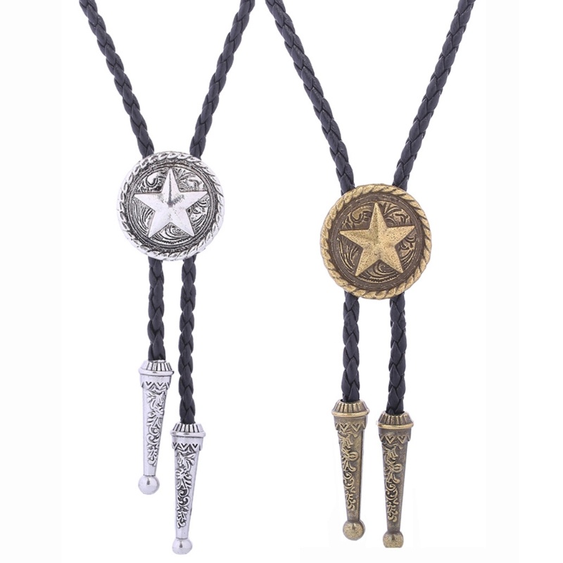 Sweetyvi1 อเมริกัน Bolo Tie Vintage Western Punk คาวบอย Star จี ้ หนัง Faux เชือกถักสายไฟสร ้ อยคอสําหรับ ราคา ถูกที่สุด ดีลบีเคเค แกลเลอรีภาพที่ 3
