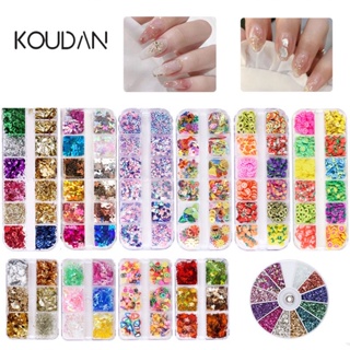 Koudan กลิตเตอร์เลื่อม ฟอยล์สีทอง รูปเปลือกหอย ผลไม้ สําหรับตกแต่งเล็บ DIY