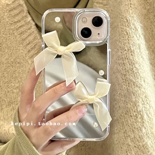 เคสป้องกันโทรศัพท์มือถือกระจก ประดับโบว์มุก กันกระแทก สําหรับ Apple Iphone 14promax 13 12 11 14pro 13pro 14