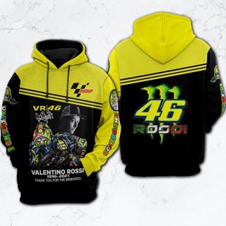 เสื้อกันหนาว มีฮู้ด ผ้าโพลีเอสเตอร์ พิมพ์ลาย Fanmade Valentino Rossi 1996-2021 VR46 MotoGP 3D