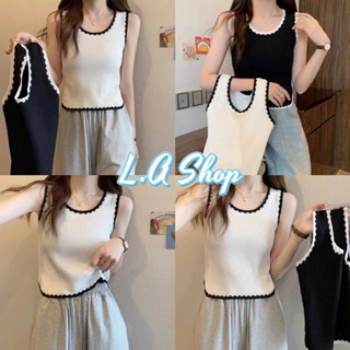 L.A Shop พร้อมส่ง เสื้อกล้ามไหมพรม สีขสวดำ น่ารักมินิมอล "99086" -C