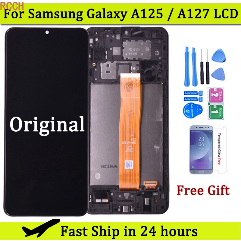 6.5"ของแท้ หน้าจอสัมผัส LCD สําหรับ Samsung Galaxy A12 Nacho LCD A127 A125 A12 A125