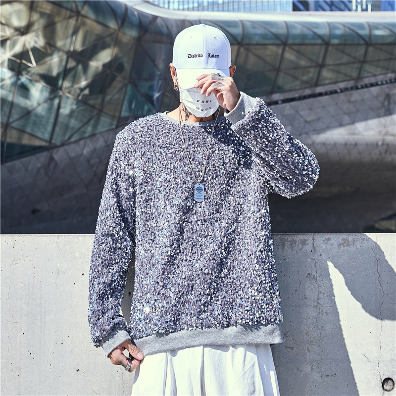 Yasuoji Streetwear Shiny Gold เลื่อม Glitter เสื้อกันหนาวผู้ชาย 2023 ไนท์คลับ DJ Party Satge Bling Pullovers Hoodies Party Tops