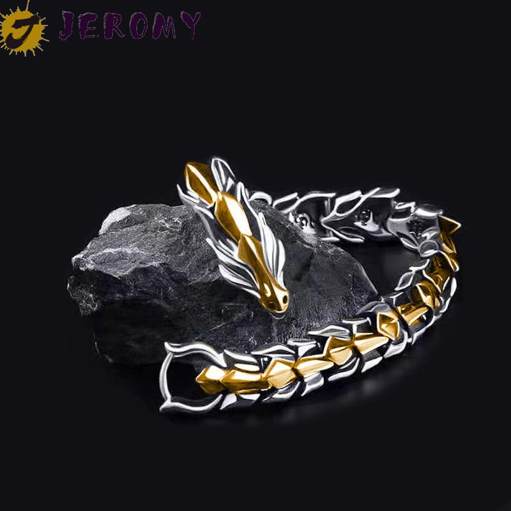 JEROMY Men's Accessories Domineering Personality Gifts Silver Men's Jewelry Hip-hop Fashion Retro Dragon Chain Bracelet