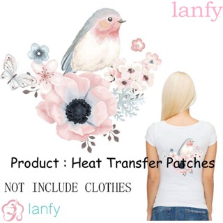 Lanfy สติกเกอร์ ลายดอกไม้และนก ซักทําความสะอาดได้ สําหรับตกแต่งเสื้อผ้า