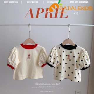 เสื้อยืดแขนสั้น ปักลายจุดน่ารัก สําหรับเด็กผู้หญิง