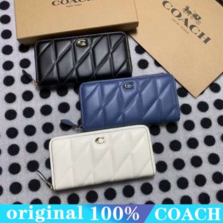 COACH c8570 pillow quilting กระเป๋าสตางค์ผู้หญิง/กระเป๋าใส่บัตรผู้หญิงพิมพ์ลายหนังแท้/กระเป๋าใส่เหรียญแบบยาวมีซิป