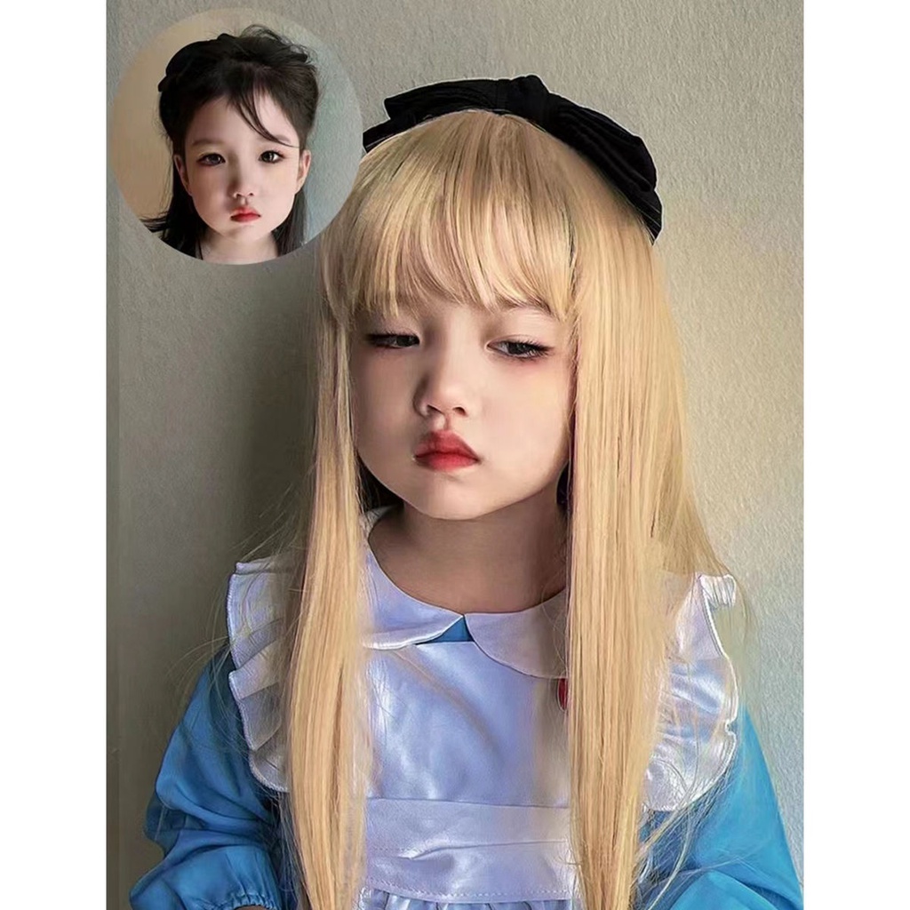 ผมปลอม ผมยาวตรง สีเบจ น่ารัก แบบสากล สําหรับเด็กผู้หญิง ราคา ถูกที่สุด ดีลบีเคเค แกลเลอรีภาพที่ 4