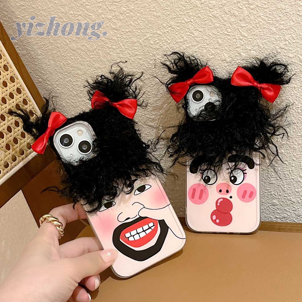 กรณีเข้ากันได้กับ iPhone 17 16 Pro Max 15 11 12 13 14 Creative Hairy ตลก Expression Braid สาวกันกระแทก Soft TPU Anti-scratch เคสโทรศัพท์ฝาครอบ Fall-proof เปลือกป้องกัน