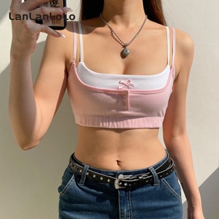 Lanlanlolo เสื้อสายเดี่ยวลําลอง เข้ารูป เซ็กซี่ สีตัดกัน สําหรับสตรี 2023