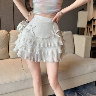 【TG-youzan】 Lace Tiered-Ruffle Skirt Female Summer High Waist Figure Flattering Puffy Dress Hot Umbrella Skirt Hot Girl A- line Sheath Miniskirt NF2N