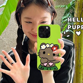 เคสโทรศัพท์มือถือหนังนิ่ม ลายแมวฮาวาย สีเขียวแวววาว สําหรับ Iphone 14pro 14promax 13 13pro 13promax 11 12 12pro 12promax XR XSMAX 7P 8P