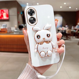 เคสโทรศัพท์มือถือ ลายการ์ตูนกระต่าย พร้อมสายคล้อง หรูหรา สําหรับ OPPO A17 A17K