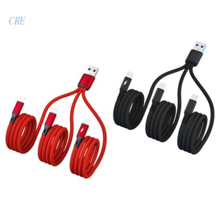 Cre 3 in 1 สายชาร์จ USB เป็น Dual Type C Micro USB ชาร์จเร็ว สําหรับโทรศัพท์มือถือ แท็บเล็ต และ M