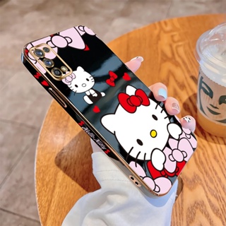 เคสโทรศัพท์มือถือ แบบนิ่ม ลายการ์ตูนคิตตี้ ขอบสี่เหลี่ยม หรูหรา สําหรับ Realme 3 5 6 7 Pro 5i 5S 6i 7i