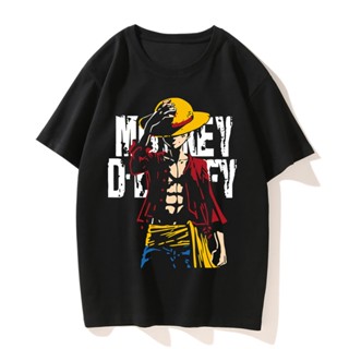 เสื้อยืด แขนสั้น ลาย One Piece Luffy เหมาะกับฤดูร้อน สำหรับผู้ชาย พิมพ์ลายอนิเมะ แฟชั่นคู่รัก สําหรับชาย และหญิง