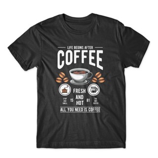 ขายดี เสื้อยืดลําลอง แขนสั้น พิมพ์ลายกราฟฟิคกาแฟ Life Begins After Coffee สําหรับผู้ชาย 423779