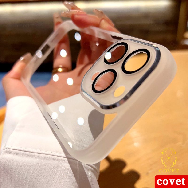 COVET ความหรูหราสมัย กล้องถ่ายรูป ฝาครอบเลนส์ ใส กันกระแทก เคส เข้ากันได้สำหรับ เคสไอโฟน Case Compatible For iPhone 11 12 13 14 15 16 Pro Max Plus