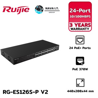 COINSคืน15%⚡FB9JMZV6⚡ RUIJIE(RG-ES126S-P) V2 24-PORT 10/100MBPS 2-PORT GIGABIT UNMANAGED SWITCH WITH 24 POE+ PORTSประ...