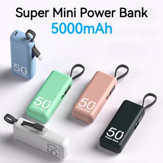 พาวเวอร์แบงค์ฉุกเฉิน 5000mAh Powerbank แบบพกพา ชาร์จเร็ว พร้อมสายพาวเวอร์แบงค์ สําหรับ iPhone Huawei