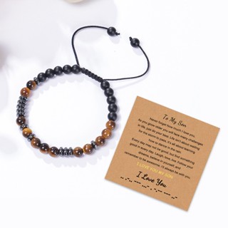 สร้อยข้อมือหินธรรมชาติ รูปตัวอักษร Morse Code Tiger Eye ของขวัญ