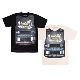 พร้อมส่ง ผ้าฝ้ายบริสุทธิ์ QWT189-1-2 EQUAL เสื้อยืด ดำ ครีม T-shirt