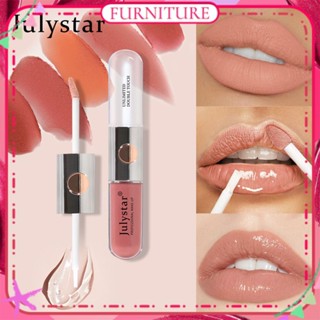 ♕Julystar Double-Headed Mirror Lip Glaze Moisturizing Water Gloss Smooth Lipstick High Color Rendering กันน้ำติดทนนาน Lip แต่งหน้า9สีเฟอร์นิเจอร์