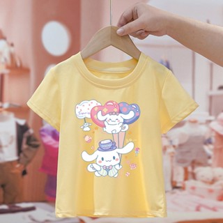 เสื้อยืด พิมพ์ลายการ์ตูน Cinnamoroll Hellokitty Kuromi สีเหลือง สําหรับเด็กวัยหัดเดิน