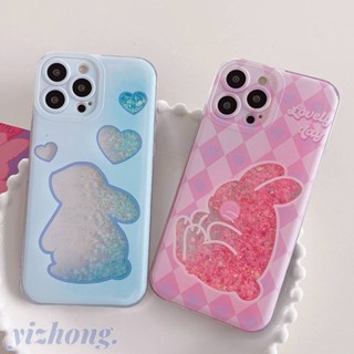 เคสป้องกันโทรศัพท์มือถือ TPU แบบนิ่ม ลายกระต่าย และหัวใจ กันกระแทก กันรอยขีดข่วน สําหรับ iPhone 14 Pro Max 11 13 12