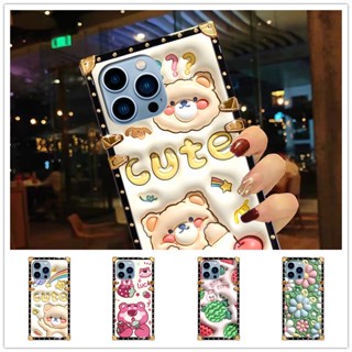 เคสโทรศัพท์มือถือกระจก ทรงสี่เหลี่ยม ลายการ์ตูนหมี ดอกไม้ หรูหรา สําหรับ Infinix note 12i 11s 10 pro 8 7 NOte12i G96 note11s note10 pro note8 note7