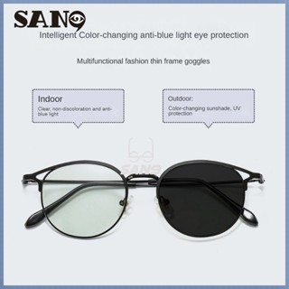 【Photochromic Eyeglasses】cod (San9) แว่นตากันแดด โครเมี่ยม โลหะ ทรงกลม สําหรับผู้ชาย