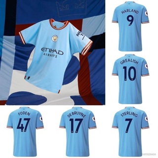 เสื้อกีฬาแขนสั้น ลายทีมชาติฟุตบอล Manchester City Sterling Haaland DeBruyne Grealish Foden 2022-2023 ชุดเหย้า