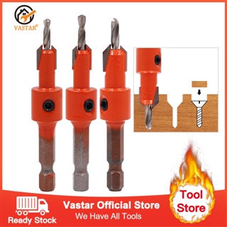 Vastar ดอกสว่านเจาะนำ และคว้านหัวในตัวเดียวกัน ดอกเกสร ผายหัว ซ่อนสกรู สำหรับงานไม้ Countersunk คว้านรู สีส้ม เจาะนำและฝังหัว 6.35mm(1/4" ) Hex