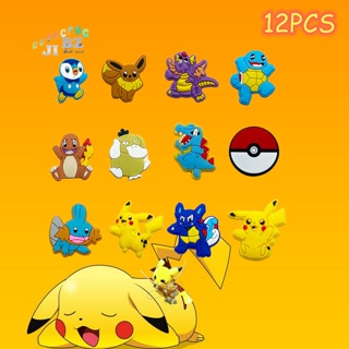 12 ชิ้น / เซต Jibbitz ชุดสําหรับ Crocs Pokémon Series Crocs อุปกรณ์เสริมรองเท้าดอกไม้ Charms หัวเข็มขัด Jibbitz Vamp เชือกผูกรองเท้าตกแต่งหัวเข็มขัดของขวัญเด็ก