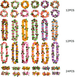 48pcs Artificial Outfit Beach Cloth Party Decorations Tropical Fancy Bracelets Garland Necklace Hawaiian Lei