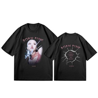 หยิน1  oversize T-shirt เสื้อยืดแขนสั้นลําลอง ผ้าฝ้าย ทรงหลวม พิมพ์ลาย KPOP BLACKPINK BORN PINK World Tour ROSE พลัสไซซ์