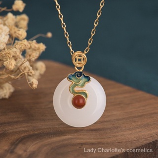 [0610]HFAMN-SDY Chinese Style Ancient Gold Hetian Jade Safety Buckle Pendant Enamel Color Auspicious Cloud Craft Clavicle Chain Vintage Necklace New Chinese Style Luxury Noble High