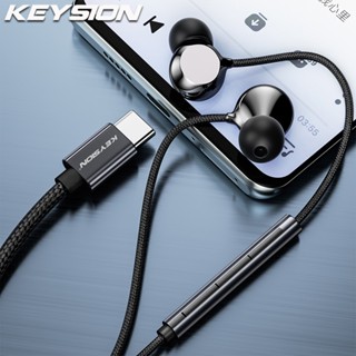 Keysion Type-C ชุดหูฟังเซรามิค แบบมีสาย ไฮไฟ เบส สเตอริโอ เพลง หูฟัง ไมค์ อินเอียร์ USB C หูฟัง สําหรับ Samsung Xiaomi Huawei OPPO Realme