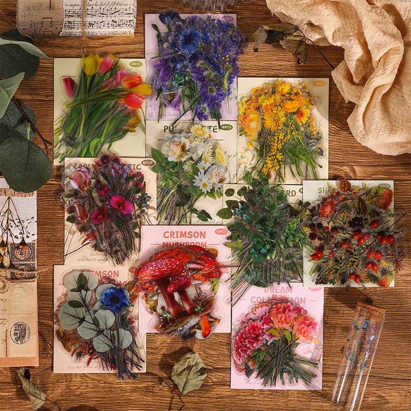 40 ชิ้น Vintage Wild พืชดอกไม้ผีเสื้อเห็ดโปร่งใสสติกเกอร์กันน้ําชุดสําหรับ Scrapbooking อุปกรณ์ Journaling
