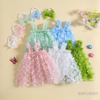 Babygarden-3-24 เดือน ชุดบอดี้สูทแขนกุด ลายผีเสื้อ 3D พร้อมที่คาดผม แฟชั่นฤดูร้อน สําหรับเด็กผู้หญิง